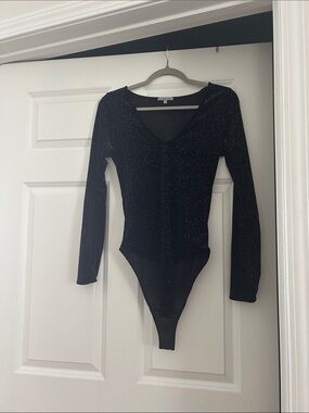 Charlotte Russe Black Sparkle Long Sleeve Bodysuit
